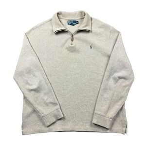 Polo Ralph Lauren Sweater Men's XL Tan Mock 1/4 Zip Pullover Preppy Work Golf